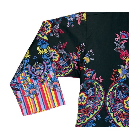 Attitudes by Renee Sateen Button Front‎ Shirt Paisley Printed Panel Size 10 - Picture 3 of 4